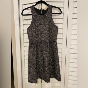 Semi formal dress with high neck line.